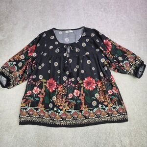 Natural Life Blouse Womens Large Floral Boho Peasant Dark Romance Coquette Top